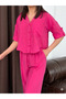 Women's Oversize Linen Trousers with Front Stitching Detail - Shirt Set - 3