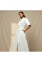 Lapel Collar Midi Cotton Shirt Dress with Tie-Up Belt