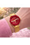 Red Dial Crystal Women’s Watch Gold Mesh Strap Elegant - 3