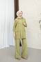 Hooded Detailed Pocketed 100% Cotton Linen Double Set
