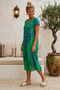 Green V-Neck Short Sleeve Patterned Casual Viscose Woven Dress 113 64 - 4