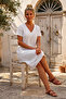 White V-Neck Short Sleeve Lined Brodelee Casual Cotton Woven Dress 113 55 - 3
