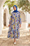 Women's Authentic Patterned Long Hijab Dress with Stand Collar and Front Buttons (Unlined) - 4