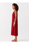 Red Pocketed V-Neck Viscose Midi Dress - 4