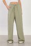 Women's Tie-Waist Cotton Loose Trousers - Olive - 2