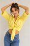 Women's Yellow Cotton Oversize Short Sleeve Shirt Wide Fit Loose Blouse - 3