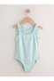 Girl's Combed Cotton Bodysuit with Snap Buttons at the Bottom, Heart Detail on the Front, Woven Green - 2