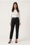 Women's Slim Fit Elastic Waist Pleated Belted Carrot Cut Fabric Trousers El-9041 - 5