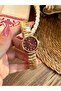 Round Tiny Stone Detailed Gold Inside Burgundy Women's Wristwatch - 3