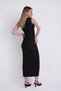 Women's V-Neck Sleeveless Long Dress with Accessory Detail and Front Slit - 2