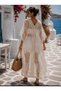 V-Necklace Lace and Tulle Detail Pareo Dress - 3