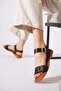 Resare Single Strap Buckle Genuine Leather Women's Sandals Black Skin - 2