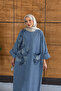 Women's Beaded and Embroidered Hijab Denim Dress - 7