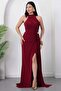 Halter Neck Draped Buckle Evening Dress Ecr5862 - 3