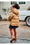 Girl's Plush Detailed Shiny Inflatable Coat 2-10 Years Old Orange - 3