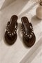 Women's Bitter Brown Flip-Flops with Rose and Pearl Heels, Orthopedic Women's Sandals - 7