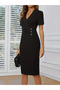 Women's short sleeve double breasted lapel side button imported crepe dress - 2