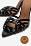 Genuine Leather Women's Open Toe Design Thin Heeled Slippers Black Patent Leather Proton - 8