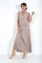 Women's Front Metal Buttoned Ruffled Sleeveless Blouse Elastic Waist Pleated Long Sunset Skirt Modal 2-Piece Set - 3