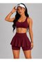 Women's High Waist Inner Leggings Mini Sport Skirt-Crop 2 Piece Set