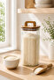 1850 ml Square Line Glass Jar with Wooden Lid and Handle Large Size Food Storage Container - 3