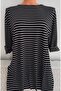 Er Clothing Summer Combed Cotton Blouse Crew Neck Capri Sleeve Black Striped