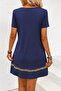 Women's Short Sleeve V-Neck Ethnic Pattern Stripe Detailed Viscose Dress - 3
