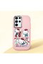 Samsung Galaxy S22 Ultra Compatible Case with Camera Protection Pink Silicone Couple Phone Case with Kitty Pattern
