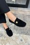 Buckle Detailed Suede Leather Loafers Women's Shoes Black - 2