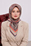 Cotton Silk Scarf Ethnic Patterned Ls2205 08-Light Mink-Orange-Ecru - 2