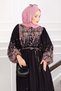 Floral Pattern Half Button Dress Black - 3