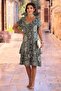 Khaki Italian Mandala Patterned 100% Cotton Dress - 2