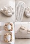 Eva Diamond Women's Double-Strapped Thick-Soled Off-White-Ecru Women's Slippers - Crystal Stone Gold Buckle - 8