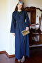 Belted Linen Dress Navy Blue - 4