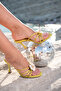 Women's Peanut Green Satin Straped Silvery Sole Heel Slippers - 4