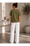 Set of 3 Women's Green-White-Beige Basic T-Shirts - Crew Neck Cotton T-Shirt - 3