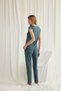 Half-Button Front Pajama Set, Green Pajamas with French Lace on the Chest, Cap Sleeve Viscose Bottom Top Set, Women's Luxury Home Wear - 4