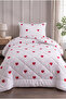 Red Heart Patterned Single Duvet Set |   1 Piece Quilt 155X215 Cm, 1 Piece Pillowcase 50X70 cm |   Padded, Soft, Cotton Set