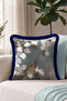Modern Leaf Design Fringed Pillow Cover - Abstract Floral Gray Navy Blue Tassel Throw Pillow Cover - 4