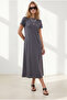 Women's Anthracite Crew Neck Pocketed Modal Buttoned Flowy Dress Elb-19002666 - 4