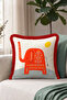 Ethnic Fringed Pillowcase with Elephant Motif - Exotic Figured Cream Red Burgundy Tassel Throw Pillow Cover - 6