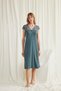 Green Lace Button-Down Nightgown,Women's Short-Sleeved Viscose Robe Sleepwear,V-Neck Guipure Maternity Nightgown,One-Piece Stylish Home Wear - 3