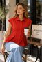 New Season Modern Linen Buttoned Short Sleeve Flounce Women's Shirt - 4