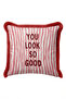 Striped Glam Fringed Pillowcase - Text-Themed Bohemian White Pink Burgundy Tassel Throw Pillow Cover - 6