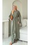 Women's Three-Piece Hijab Set with Crossed Waist Tied Pants - Khaki