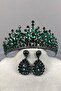 Pera Model Bridal Henna Crown and Drop Stone Evening Dress Earrings, Sultan Crown