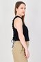 Women Crew Neck Textured Sleeveless Crop Open Back Tank Top, Black - 4