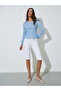 Blue Textured V Neck Button Front Blouse - 2