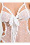 White Dobby Mesh Tie-Detail Bodysuit - 2