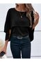 Women's Short Sleeve Round Neck Wide Cut Bat Sleeve Sandy Blouse - 2